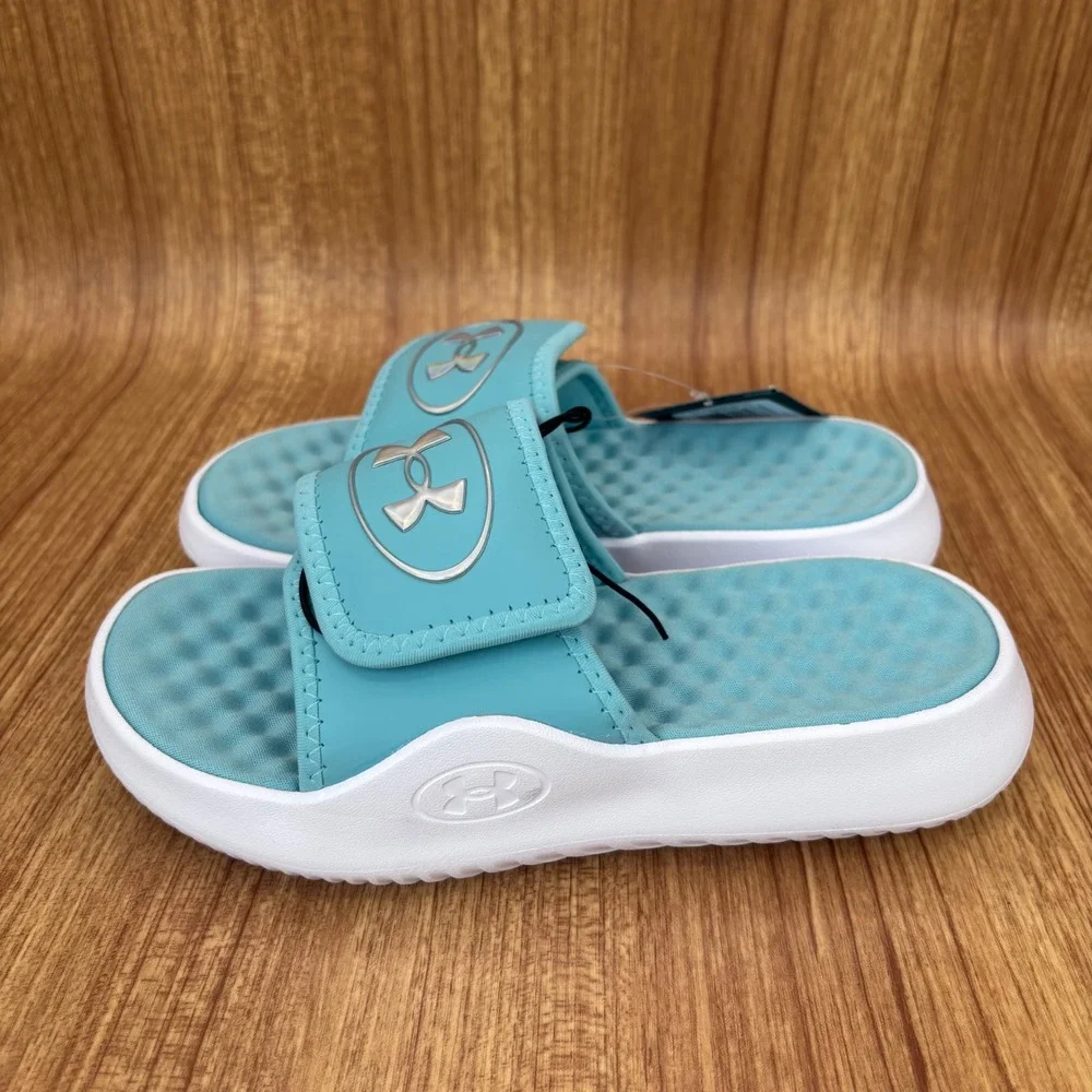 Under Armour Ignite Pro 8 Girls Size 2Y Blue White Adjustable Slide Sandals NEW